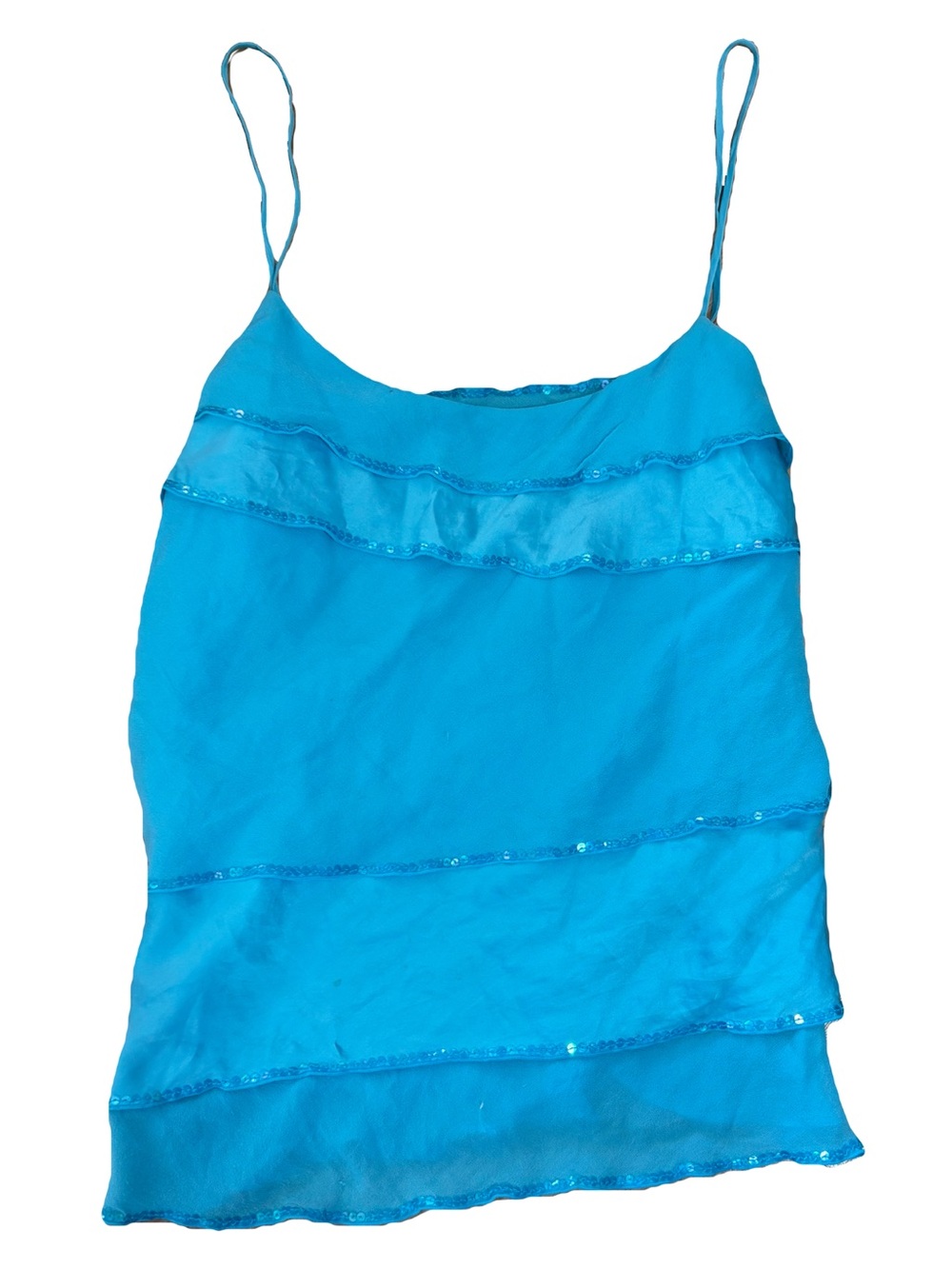 Bright Blue/teal Spaghetti-Strap Tiered Camisole